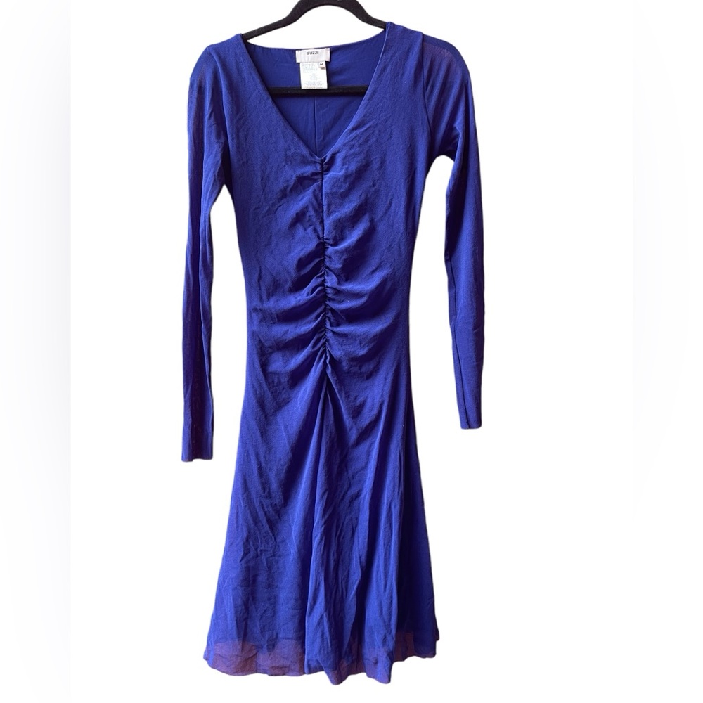 Fuzzi Blue Jersey Ruched Front Day To Date Dress Size:  M